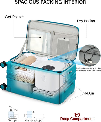Hanke 20 Inch Expandable Carry On Luggage with Cup Holder 22x14x9 Airline Approved, Top Opening Hard Shell Suitcases with Wheels, Carry-On Travel Suitcase Trunk Luggage with Lock, Smoke White