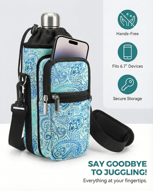 AUPET Water Bottle Sling Bag Sleeve Holder Carrier 25/32/40/64 oz,Insulated Crossbody Water Bottle Case Cover with Strap and Pockets for Men/Women Walking Hiking