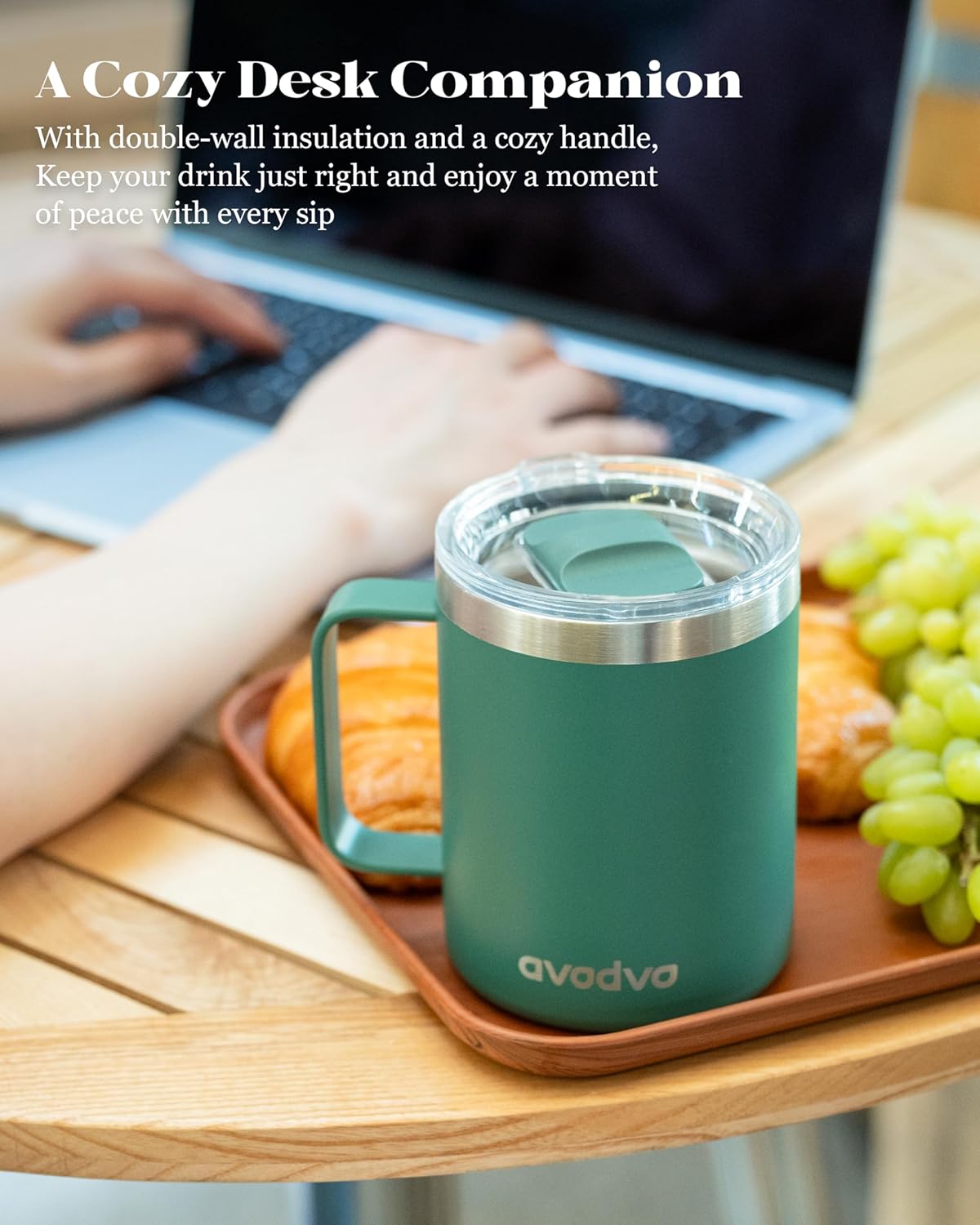 12oz Insulated Coffee Mug with Lid – Includes Two Lids, Stainless Steel Coffee Travel Mug with Handle, Double Wall Vacuum Insulated Camping Mug for Home, Office & Outdoor, Navy Blue