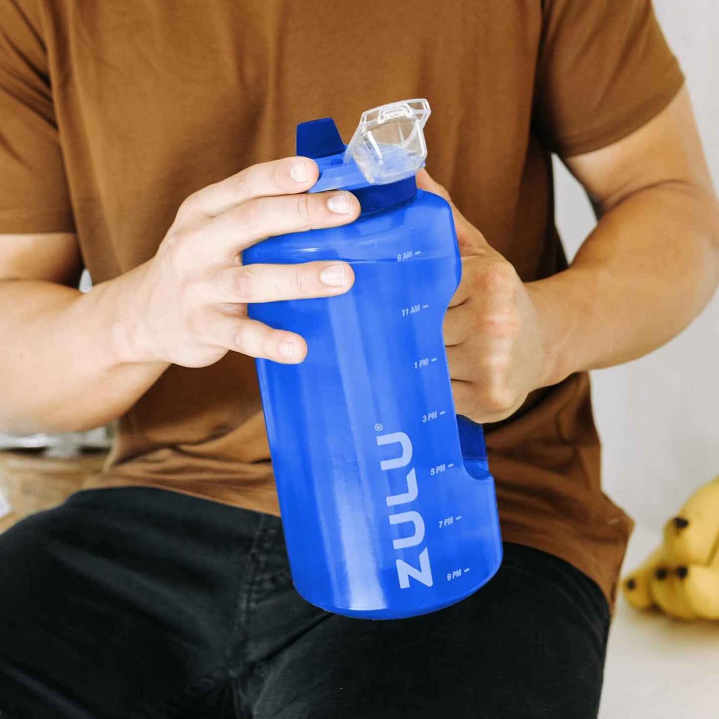 ZULU Goals 64oz Half Gallon Plastic Water Bottle with Straw and Time Marker | Large Reusable Jug with Handle and Leak Proof Lid for All Day Hydration, Gym and Outdoors, Gift Ready, Violet