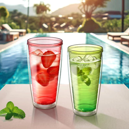 Amazing Abby - Alaska - 24-Ounce Insulated Tumblers (Set of 4), Double-Wall Drinking Glasses, Mixed-Color Reusable Cups, BPA-Free, Shatter-Proof, Dishwasher-Safe