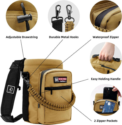 NATURE PIONEOR Water Bottle Holder with Adjustable Strap - Half/One Gallon (64/128oz) Insulated Water Bottle Sling Carrier with Phone Pocket & Paracord Handle, Outdoor Camping, Hiking, Gym