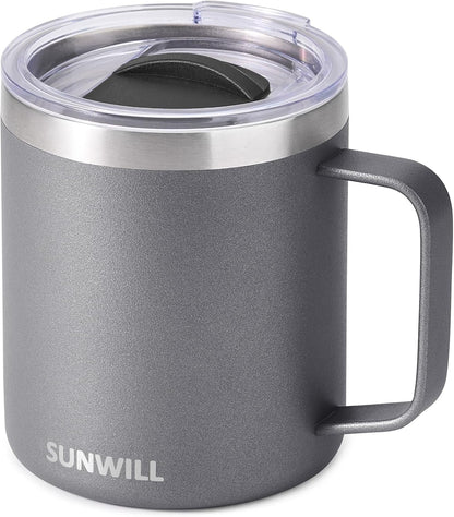 SUNWILL Travel Coffee Mug with Lid, Insulated Tumbler with Handle, 14 oz Stainless Steel Cup for Ice, Water, Tea, Rose Gold