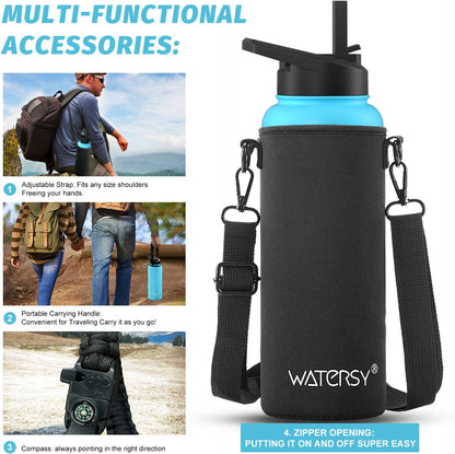 40oz Insulated Water Bottle (Cold for 48 Hrs),BPA Free&Leak Proof,Stainless Steel Water Flask,Water Jug with Straw Spout Lids for Gym,Hiking,Travel,Black Blue