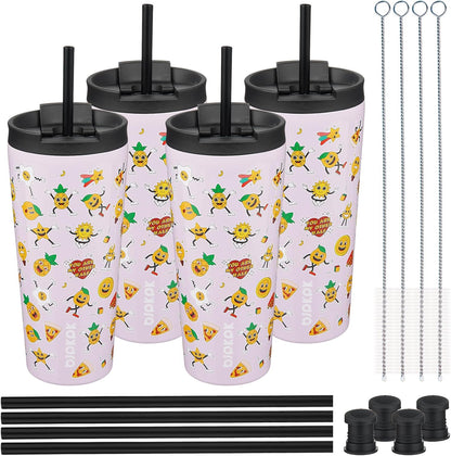 BJPKPK 4 Pack Tumbler with Lid and Straw,30oz Insulated Tumblers Bulk Reusable Travel Coffee Mug, Dishwasher Safe Double Wall Vacuum Insulated Cup Gift for Men Women,Light Blue Leopard