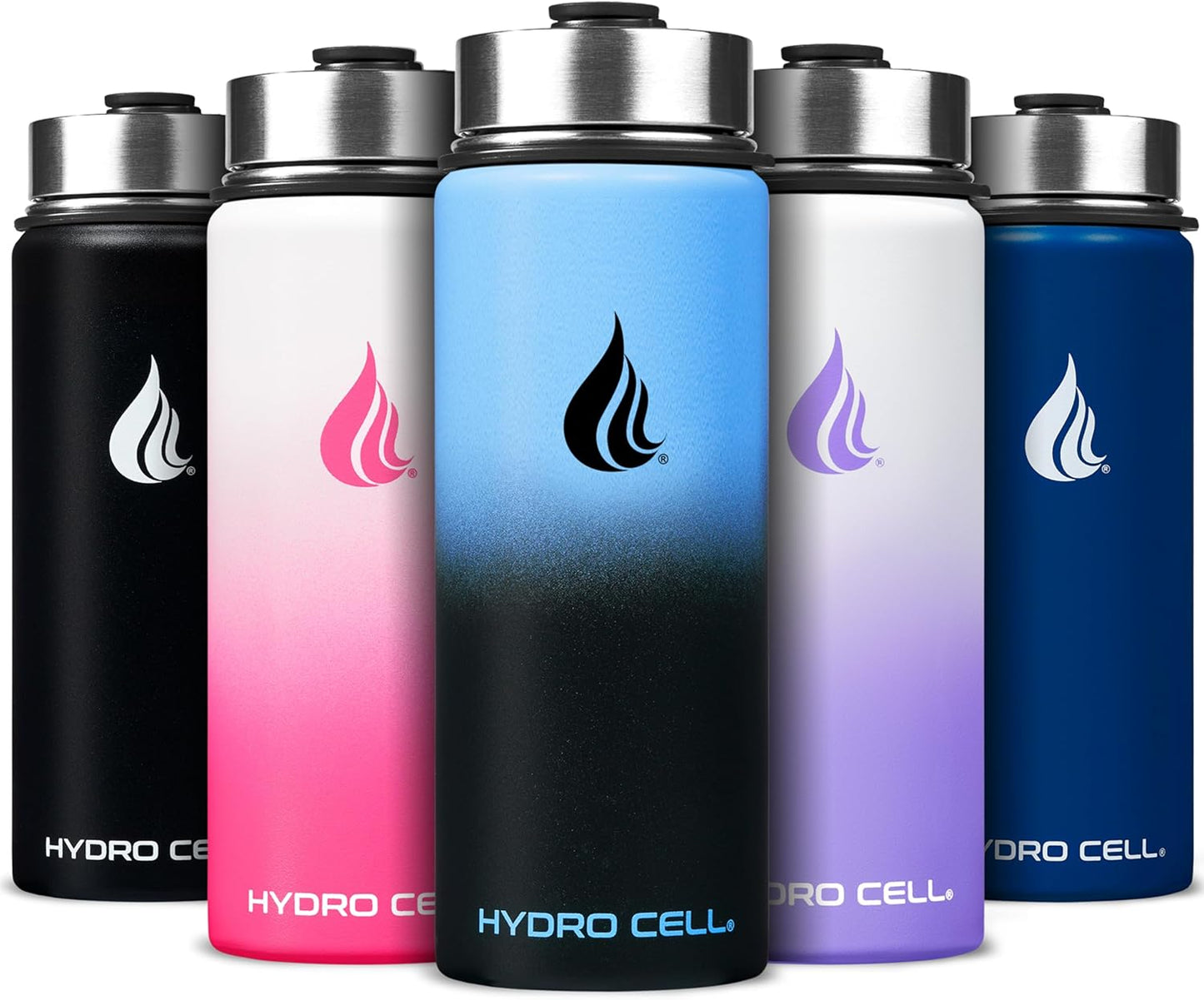 HYDRO CELL Stainless Steel Insulated Water Bottle with Straw - For Cold & Hot Drinks - Metal Vacuum Flask with Screw Cap and Modern Leakproof Sport Thermos for Adults (Neon 18oz)