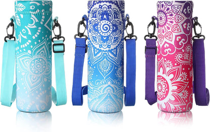 CHENGU 3 Pack 25 oz Neoprene Water Bottle Carrier Bag with Adjustable Shoulder Strap Water Bottle Holders for Adults Sports Gym Hiking Camping Walking(Mandala Style)