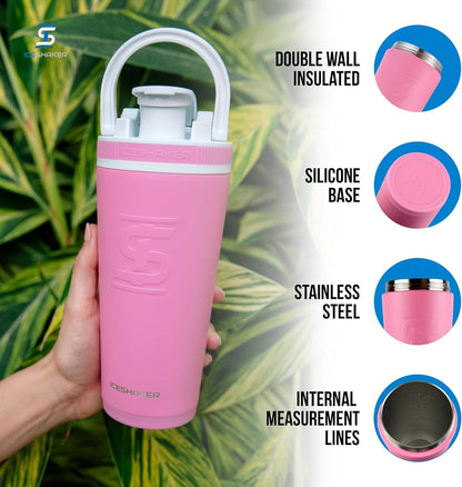 Ice Shaker Insulated Stainless Steel Shaker Bottle | 26oz, Black | Cold for 30+ Hours | Insulated Cup with Twist-on Agitator | Odor-Free Bottle for Protein Shakes, Water, Smoothies, Cocktails
