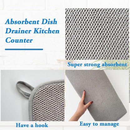 2 Pack Microfiber Dish Drying Mat,24*17 inch Absorbent Dish Drainer Kitchen Counter,Large Size Dish Drying Pad for Countertops,Sinks,Draining Racks(Gray)