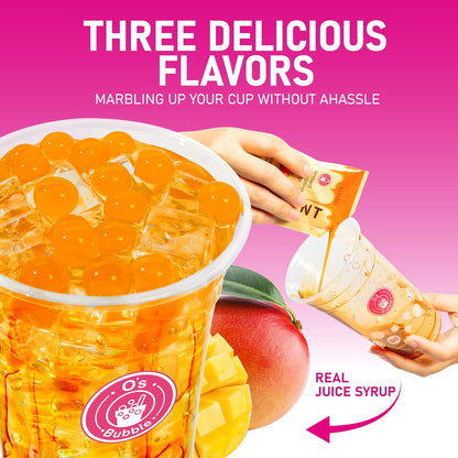 O's Bubble Boba Tea Kit - Bubble Tea Kit - All in One Boba Kit - Boba Kit for Kids - 6 Servings Includes Cups, Straws, Stirrer (Party Kit Variety Pack Upgrade) (Mixed Fruit)