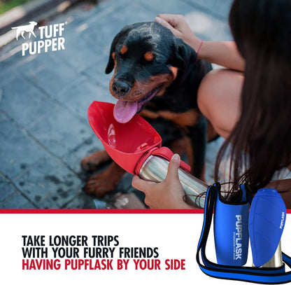 Tuff Pupper PupFlask Insulated Neoprene Dog Water Bottle Holder Sling with Wide Adjustable Shoulder Strap, Great for Travel, Walking, Hiking, Portable Pet Water Bottle Holder (40 OZ, Nebulas Blue)