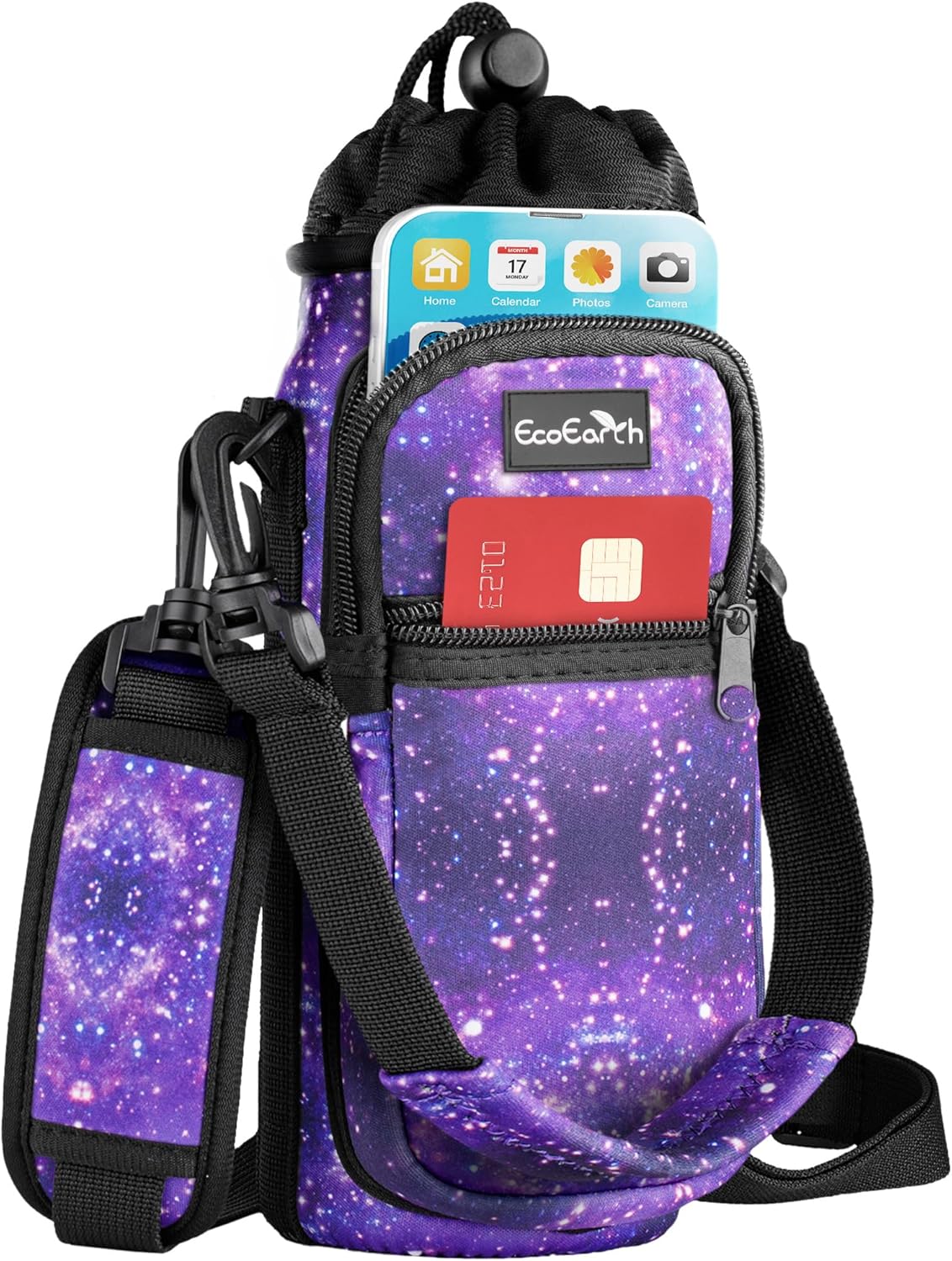 EcoEarth - Water Bottle Holder with Strap - Water Bottle Carrier Bag for Hiking - Crossbody Hydration Pouch with Phone Holder