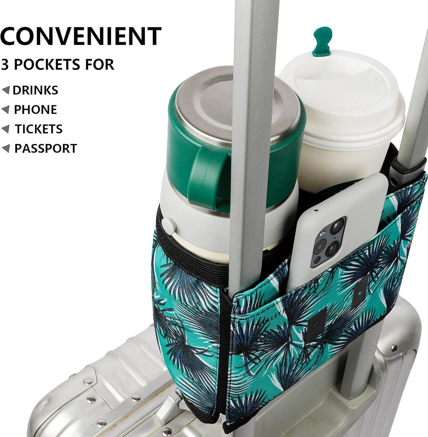 riemot Luggage Travel Cup Holder Free Hand Drink Carrier - Hold Two Coffee Mugs - Fits Roll on Suitcase Handles - Gifts for Flight Attendants Travelers Accessories Carbon Black