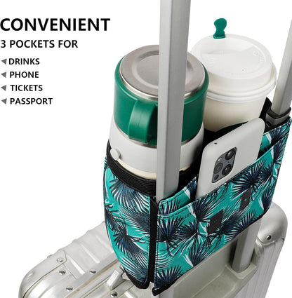 riemot Luggage Travel Cup Holder Free Hand Drink Carrier - Hold Two Coffee Mugs - Fits Roll on Suitcase Handles - Gifts for Flight Attendants Travelers Accessories Carbon Black
