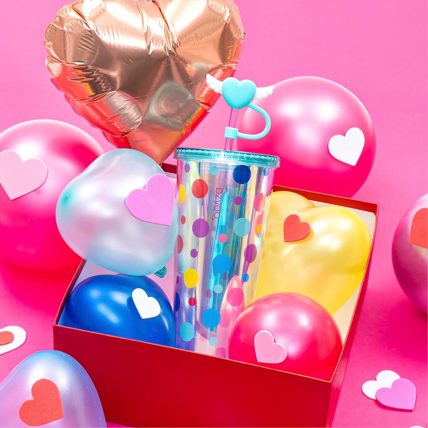 bzyoo SIP 24oz (710ml) Double Wall Plastic Tumbler with Lid and Straw Cold Drink Travel Mug Reusable Party Cup Perfect for Office Ice Coffee or Tea and Gift Color: Pink & Purple