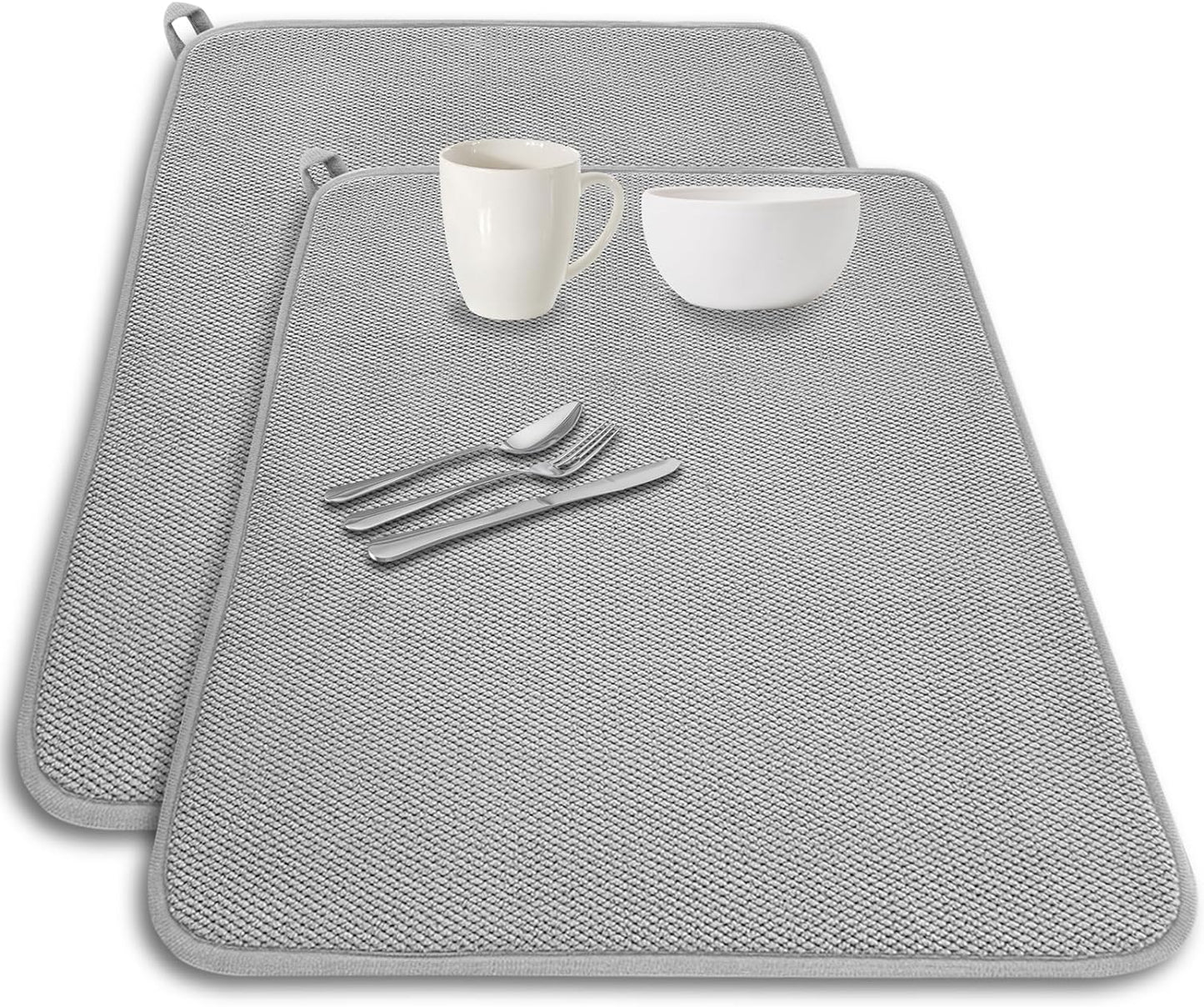 2 Pack Microfiber Dish Drying Mat,24*17 inch Absorbent Dish Drainer Kitchen Counter,Large Size Dish Drying Pad for Countertops,Sinks,Draining Racks(Gray)