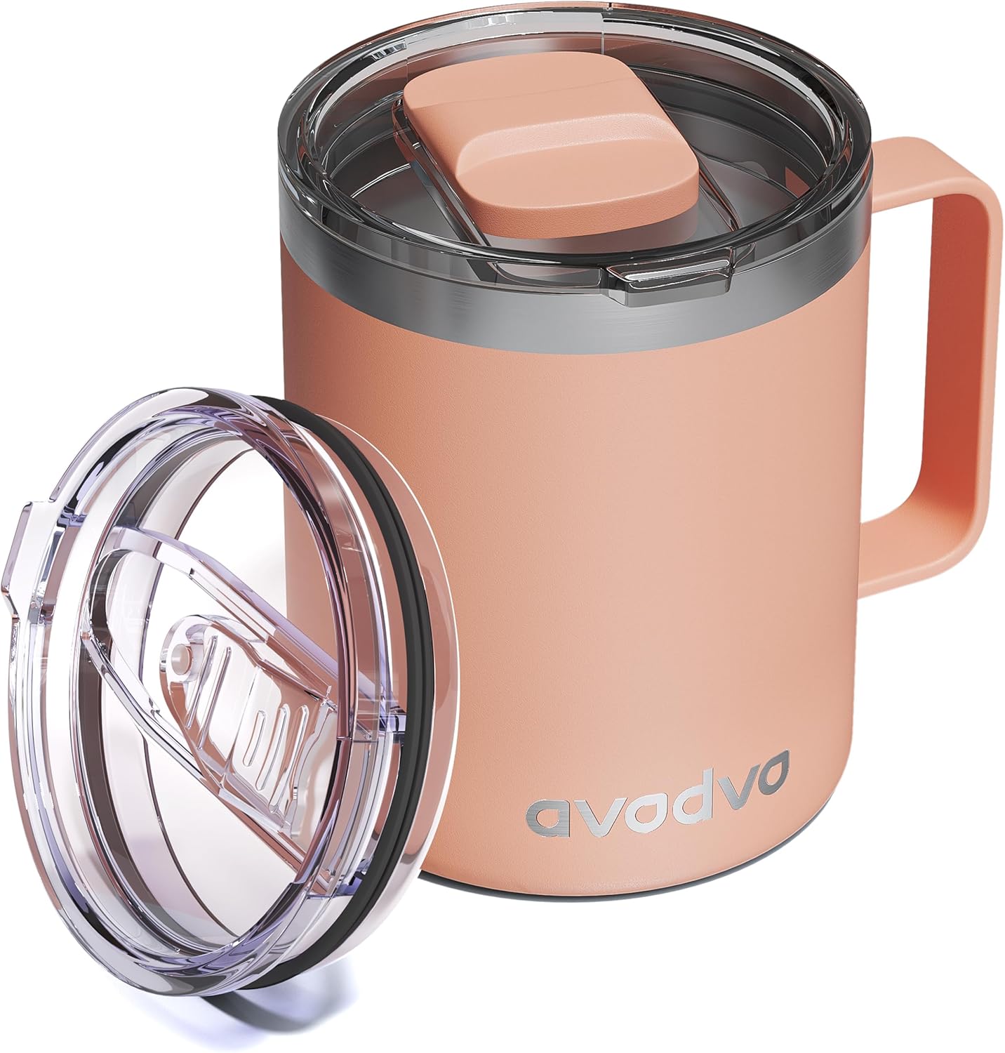 12oz Insulated Coffee Mug with Lid – Includes Two Lids, Stainless Steel Coffee Travel Mug with Handle, Double Wall Vacuum Insulated Camping Mug for Home, Office & Outdoor, Navy Blue