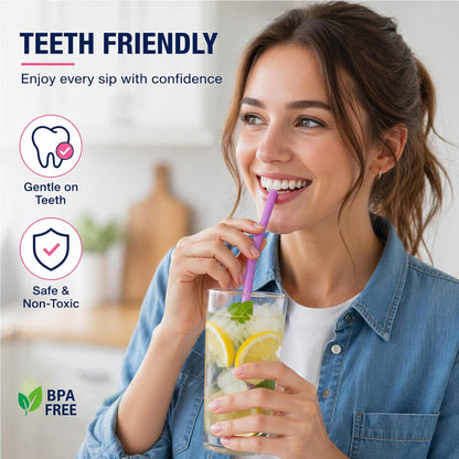 Reusable Silicone Drinking Straws - Set of 5 - BPA Free - Free Cleaning Brush Included - 10" Long Extra Wide Fat Straws - Great Gift for Smoothies & Bubble Tea Lovers