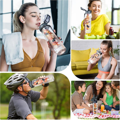 UTEBIT 32 OZ Fruit Infuser Water Bottle, Insulated Sports Water Bottle With Straw, 1L BPA Free Leak Proof Tritan Large Water Jug with Strap for Gym, Camping, Travel, Outdoor