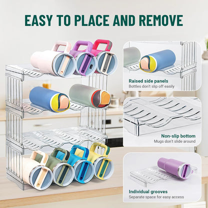 Water Bottle Organizer for Full Stanley 40 oz Tumbler with Handle, Cabinet Kitchen Pantry Organizers and Storage for Owala Stanley Cup Accessories Holder, Patented Stackable Tumbler Organizer Gifts