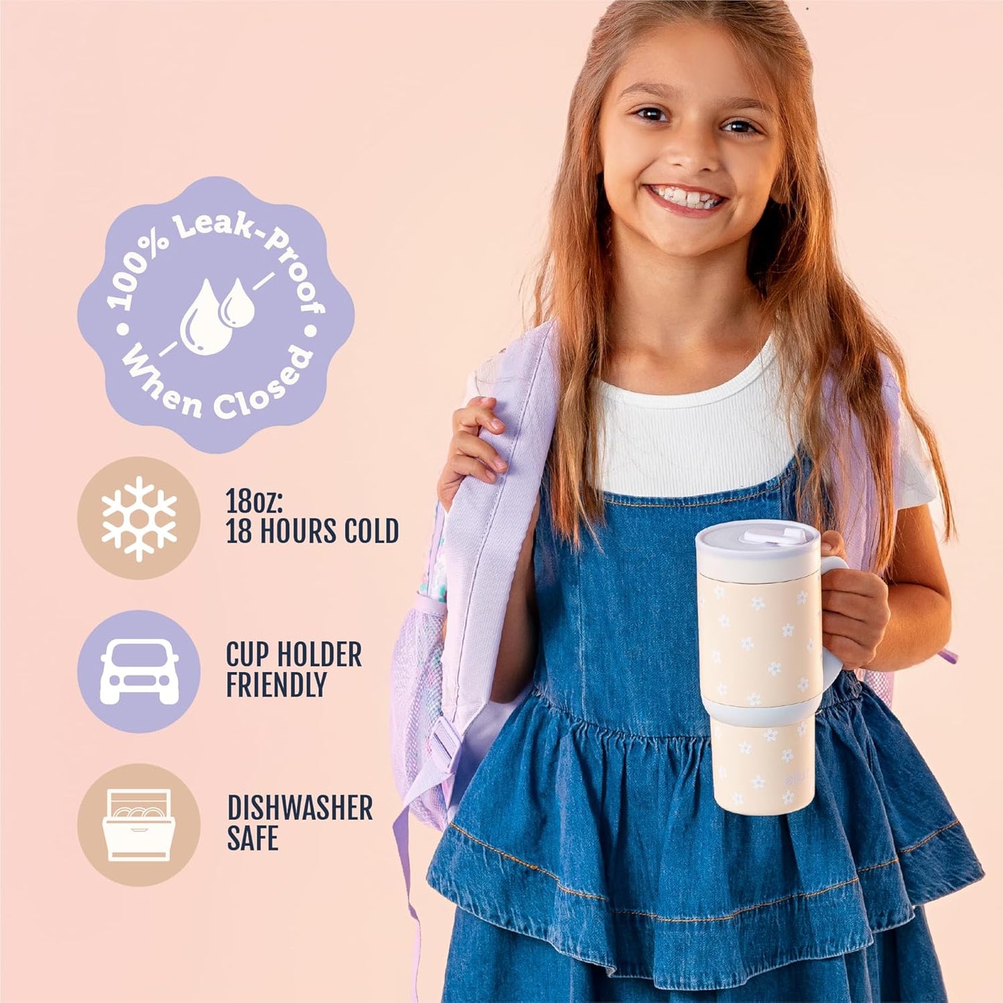 Ello Oasis 18oz Kids Tumbler with Handle & Retracting Straw, 100% Leakproof Reusable Insulated Stainless Steel Cup, Gifts for Teens Girls Boys, Keeps cold for 18 Hours, Cup Holder Friendly, Glacier