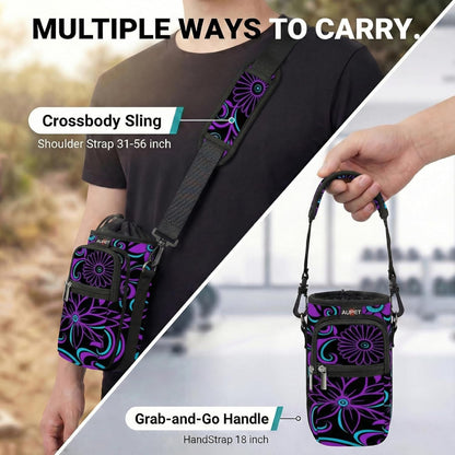 AUPET Water Bottle Sling Bag Sleeve Holder Carrier 25/32/40/64 oz,Insulated Crossbody Water Bottle Case Cover with Strap and Pockets for Men/Women Walking Hiking