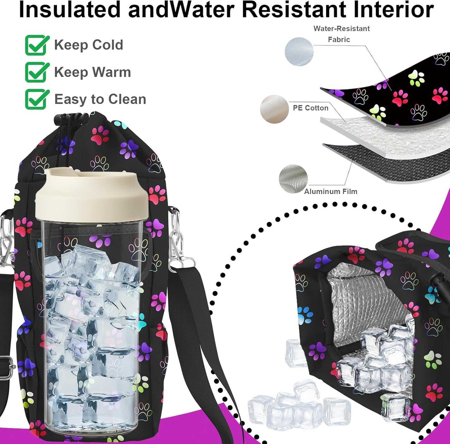 Water Bottle Carrier Bag with Phone Pocket for Stanley Cup 30/32/40 oz Tumbler with Adjustable Strap,Insulated Water Bottle Holder Pouch Crossbody Sling for Walking Travel