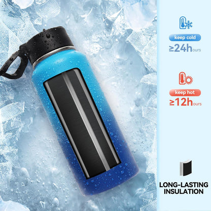 Neihepal 32 oz Insulated Water Bottle with 2 Lids (Straw & Spout Lid), 18/8 Stainless Steel Double Wall Water Bottles for Gym, Travel, Camping, Sports (Silver,1 Pack)