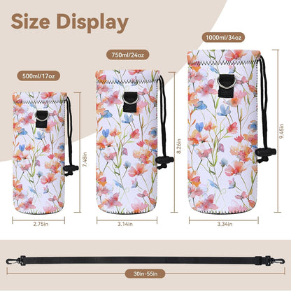 RICHEN Neoprene Water Bottle Carrier Bag with Adjustable Shoulder Strap,Insulated Water Bottle Cover for Stainless Steel/Glass/Plastic Bottles