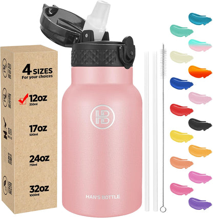 Han's Bottle Sports Water Bottle - 24 Oz, Straw Lid, Leak Proof, Vacuum Insulated Stainless Steel, Double Walled, Thermo Mug,Black
