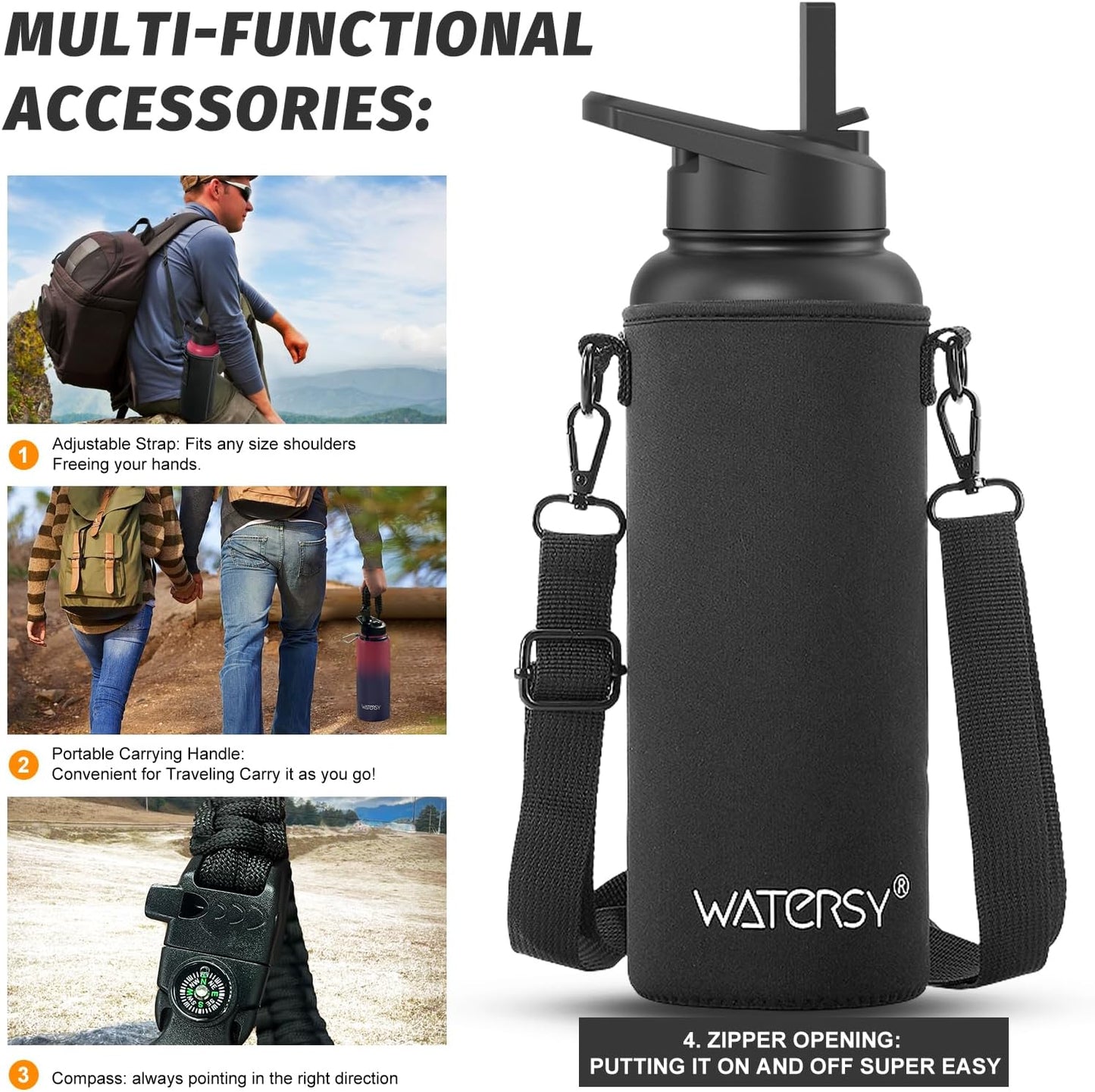 40oz Insulated Water Bottle (Cold for 48 Hrs),BPA Free&Leak Proof,Stainless Steel Water Flask,Water Jug with Straw Spout Lids for Gym,Hiking,Travel,Black Blue
