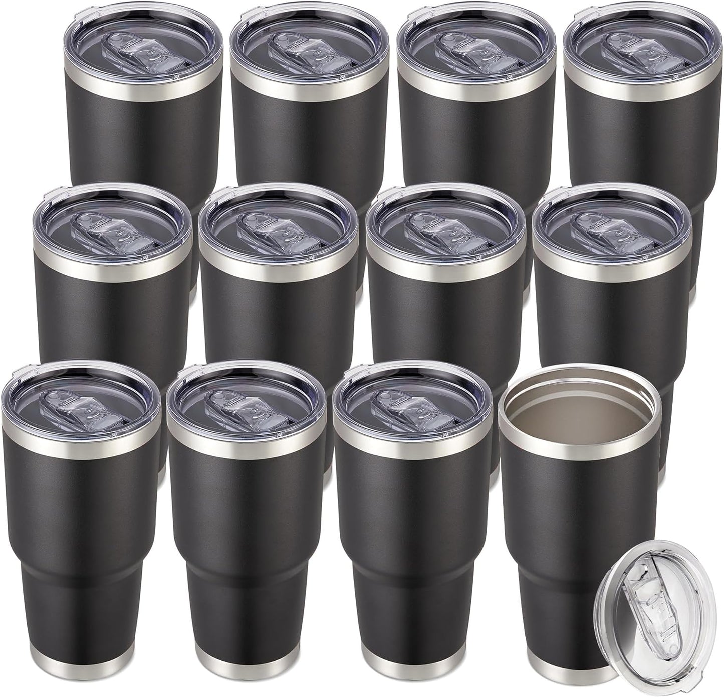 30 oz Tumbler with Lid Stainless Steel Tumblers Vacuum Insulated Cup Reusable Powder Coated Travel Mug Double Wall Leak Proof Portable Cups Keep Cold Drinks for 12 Hours, Stainless, 1 Pack
