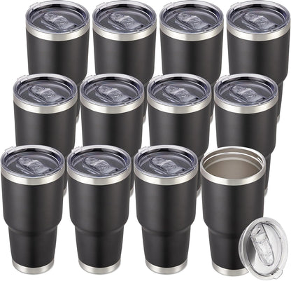 30 oz Tumbler with Lid Stainless Steel Tumblers Vacuum Insulated Cup Reusable Powder Coated Travel Mug Double Wall Leak Proof Portable Cups Keep Cold Drinks for 12 Hours, Stainless, 1 Pack