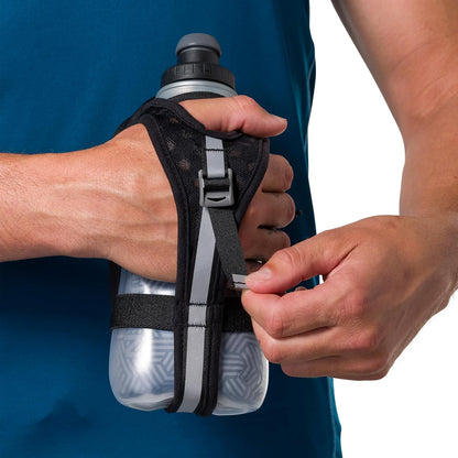 Nathan SpeedDraw 2 Insulated Handheld Running Water Bottle Flask 18oz – Double-Wall Insulation, Ergonomic Grip, Blast Valve Cap, Phone & Key Storage Pockets, Reflective Design