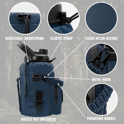 NATURE PIONEOR 32 64 128oz Tactical Water Bottle Pouch, Multi-Function Tactical Water Bottle Bag with Adjustable Shoulder Strap, Half/One Gallon Molle Strap Carrier Holder