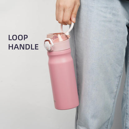 Konokyo 18 oz Insulated Water Bottle with Straw Lid, Stainless Steel Vacuum Sports Water Bottle, Leak-Proof Reusable Metal Flask with Carry Loop, BPA-Free Travel Bottle for Gym, School, Office