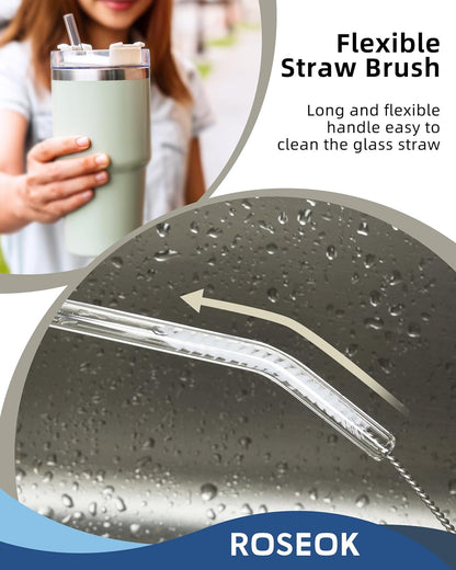 ROSEOK 2 in 1 Long Handle Bottle Brush with Straw Brush for Cleaning Glass, Sports Bottle, Coffee Mug,Navy Blue,1 Pack