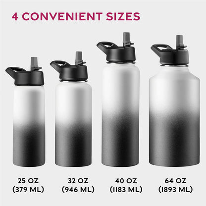 FineDine Water Bottle - Stainless Steel Insulated Water Bottle with Straw Lid, Flip Lid & Wide-Mouth Cap - Keeps Hot and Cold - 25 Oz / 739ml - Dreamy Purple