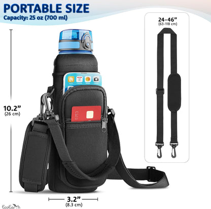 EcoEarth - Water Bottle Holder with Strap - Water Bottle Carrier Bag for Hiking - Crossbody Hydration Pouch with Phone Holder