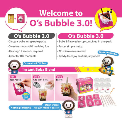 O's Bubble Boba Tea Kit - Bubble Tea Kit - All in One Boba Kit - Boba Kit for Kids - 6 Servings Includes Cups, Straws, Stirrer (Party Kit Variety Pack Upgrade) (Mixed Fruit)