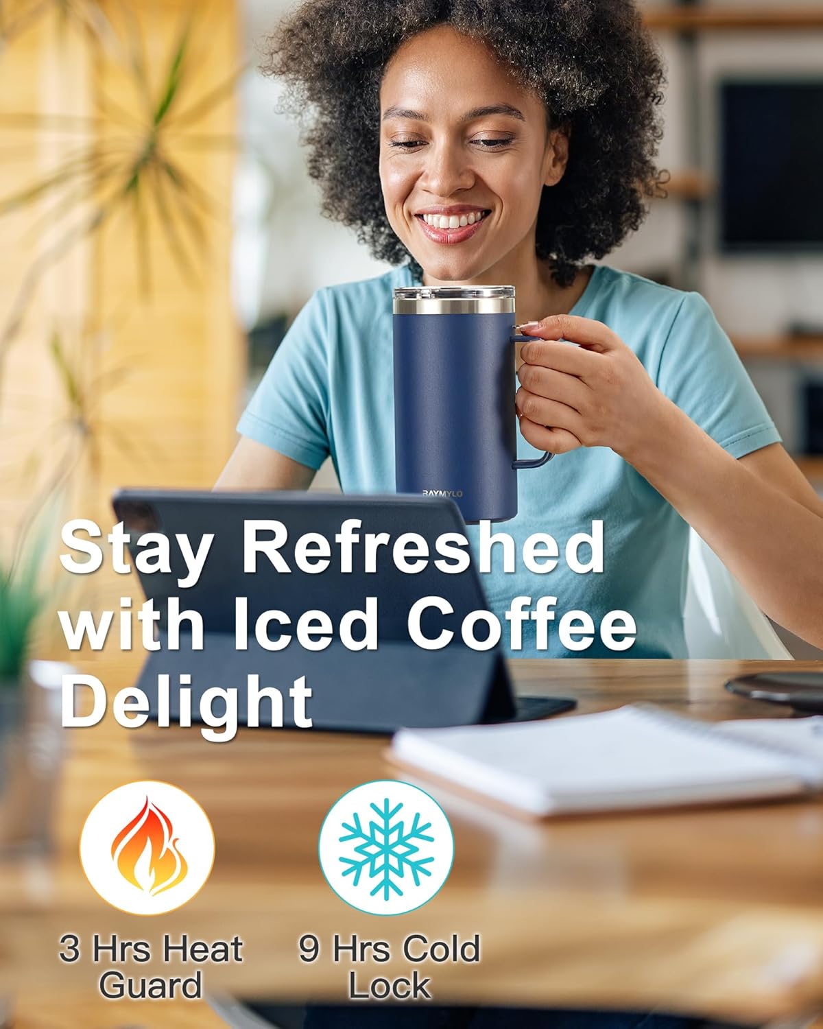 RAYMYLO Insulated Coffee Mug 12 oz, Double Wall Stainless Steel Coffee Mug with Lids, Leak-Proof & Detachable Slider Lid for Thorough Clean, Keeps Coffee Cold for 9 Hrs, Suitable for Camp Home Office