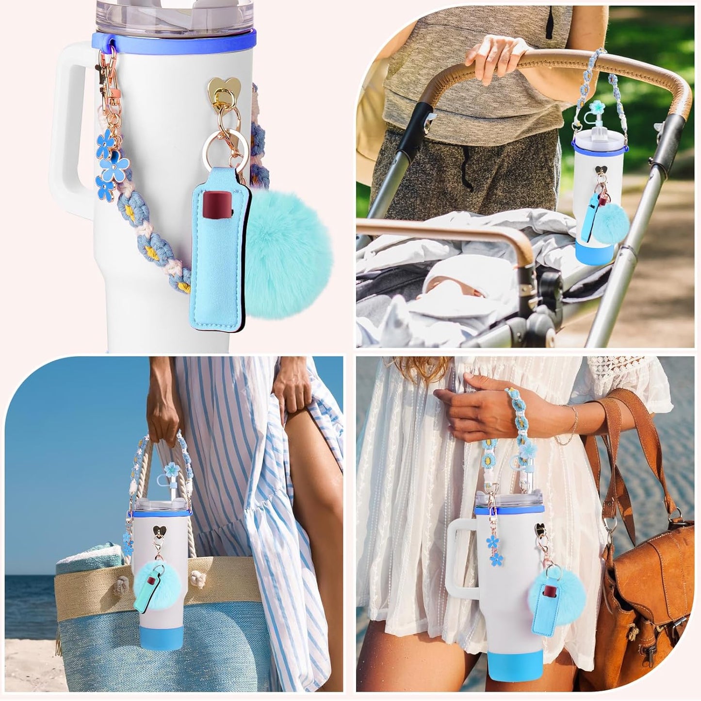 Mity rain Cup Accessories for Stanley Cup 30oz 40oz Tumbler with Handle, Including Water Bottle Handle Strap, Chapstick Holder, Boot, Keychain Charms, Straw Topper Cover Cap for Stanley (Purple)