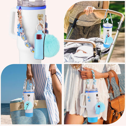 Mity rain Cup Accessories for Stanley Cup 30oz 40oz Tumbler with Handle, Including Water Bottle Handle Strap, Chapstick Holder, Boot, Keychain Charms, Straw Topper Cover Cap for Stanley (Purple)