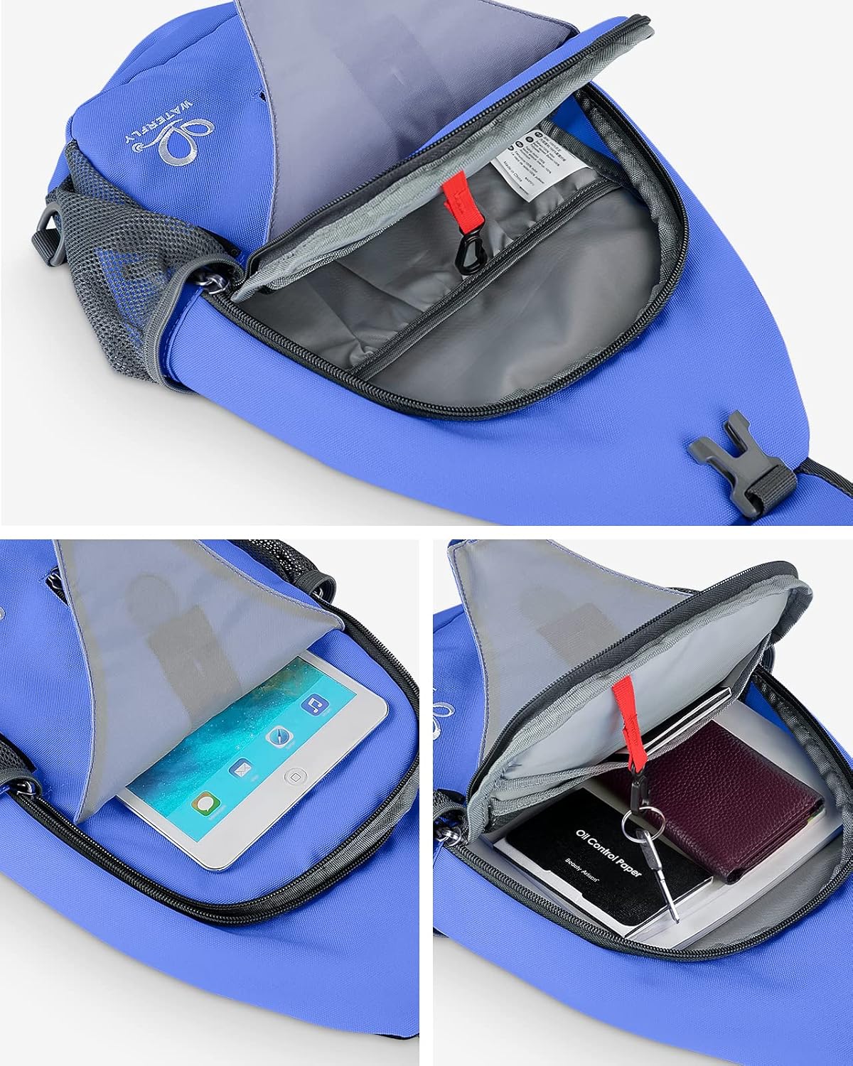 WATERFLY Crossbody Sling Backpack Sling Bag Travel Hiking Chest Bag Daypack (Black)