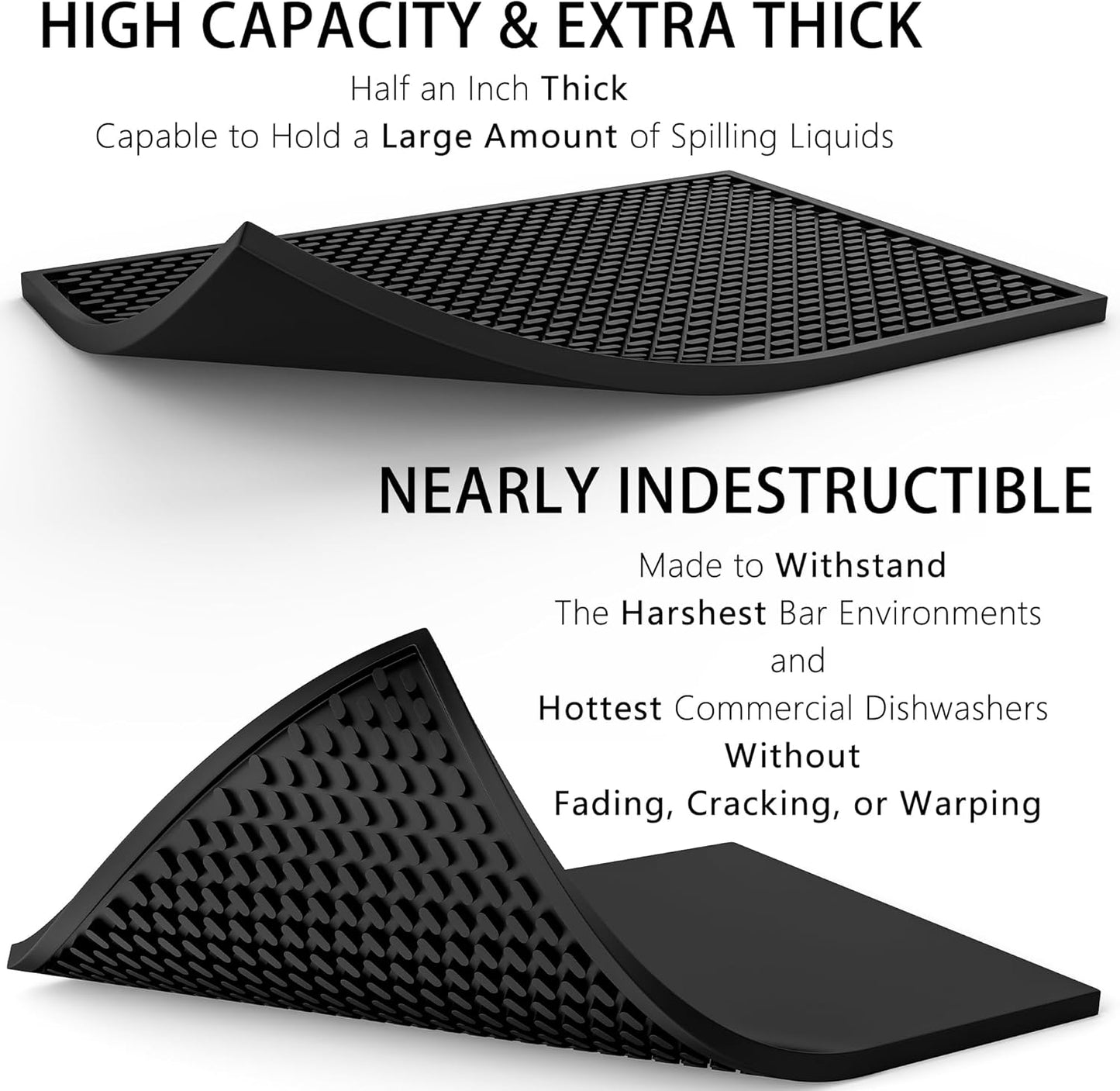 AXIESO Silicone Drip Mat - 1/2 Inch Thick, Heat-Resistant and Food Safe - Counter Top, Coffee Bar or Restaurant - Drying Mat for Glasses - 18x12 Inches