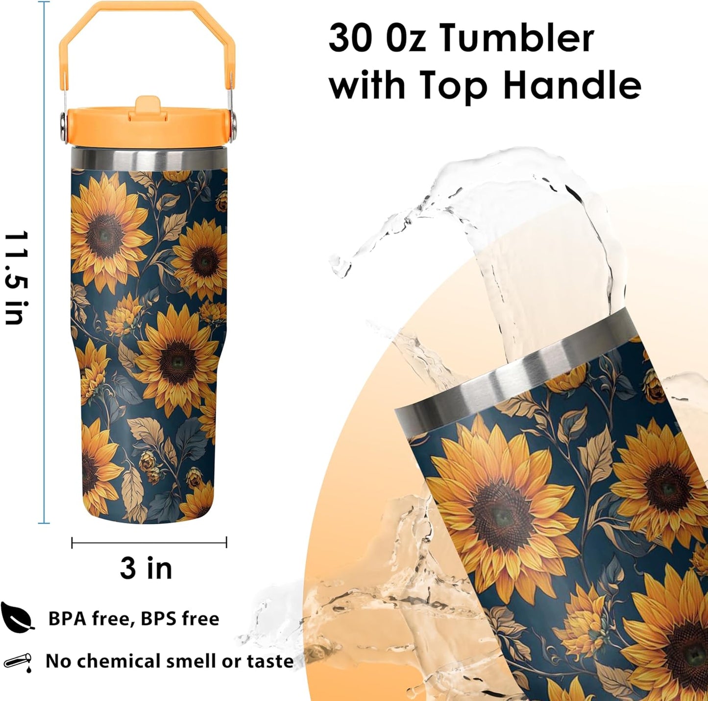 30 oz Peacock Blue Flip Straw Tumbler with Top Handle for Peacock Blue Lover Resuable Vacuum Insulated Flip Top Water bottle for Home Office Car