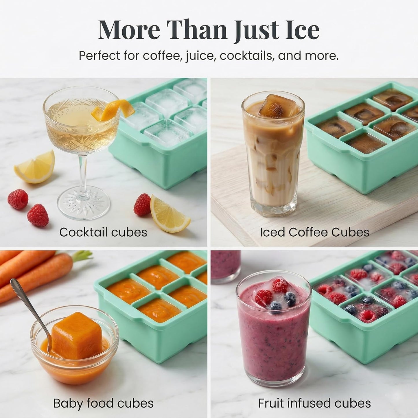 KitchFort Large Silicone Ice Cube Tray (2-Pack), Easy Release 2" Big Ice Cubes - Cocktail, Whiskey Ice Cubes Mold - Ice Trays for Freezer with Lid - Stackable Silicone Ice Tray - Black