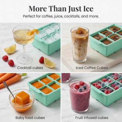 KitchFort Large Silicone Ice Cube Tray (2-Pack), Easy Release 2" Big Ice Cubes - Cocktail, Whiskey Ice Cubes Mold - Ice Trays for Freezer with Lid - Stackable Silicone Ice Tray - Black