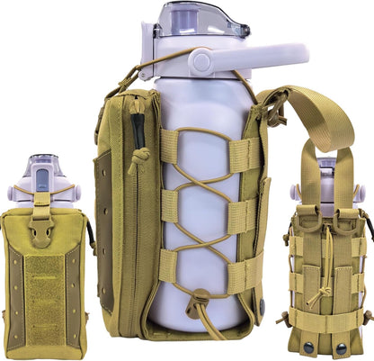 Molle Water Bottle Holder Pouch, 16-77 oz Adjustable Capacity Tactical Bottle Bag, Compatible with Backpack, Vest, Belt for Outdoor Activities