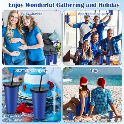 Honeydak 15 Pack Tumbler with Straw and Lid Bulk Cups for Gifts Water Bottle Iced Coffee Travel Mug Cup Reusable Plastic Tumblers for Party Birthdays 24-27 oz (Solid Color)